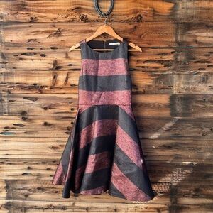 ALICE + OLIVIA | Striped Fit & Flare Dress in Metallic Black and Rose 8